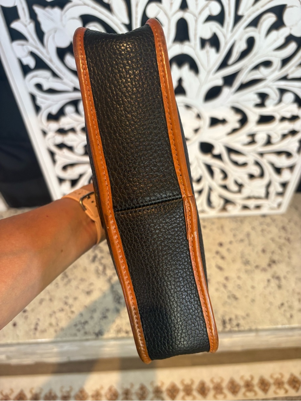 Dooney & Bourke Black Pebbled Leather Crossbody Bag with Brown Trim - Picture 13 of 15